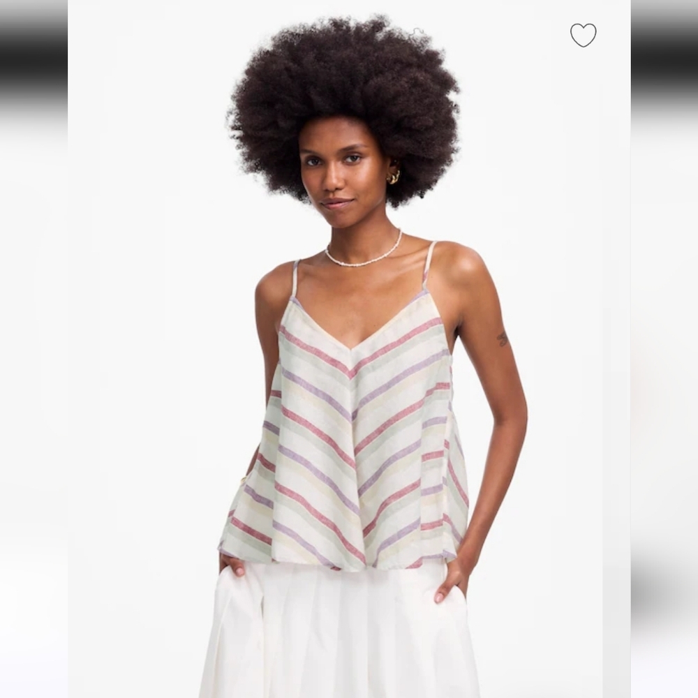 NWT Madewell Women's Cream and Pink Linen V-Neck Tank in Stripe Sz S $78